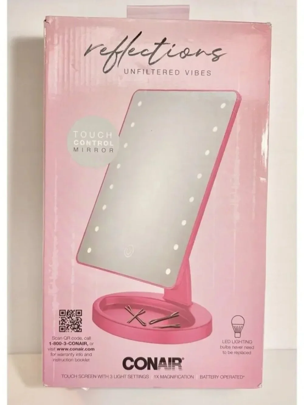 NEW in BOX Conair Reflections Unfiltered Vibes Touch Sensor LED Mirror